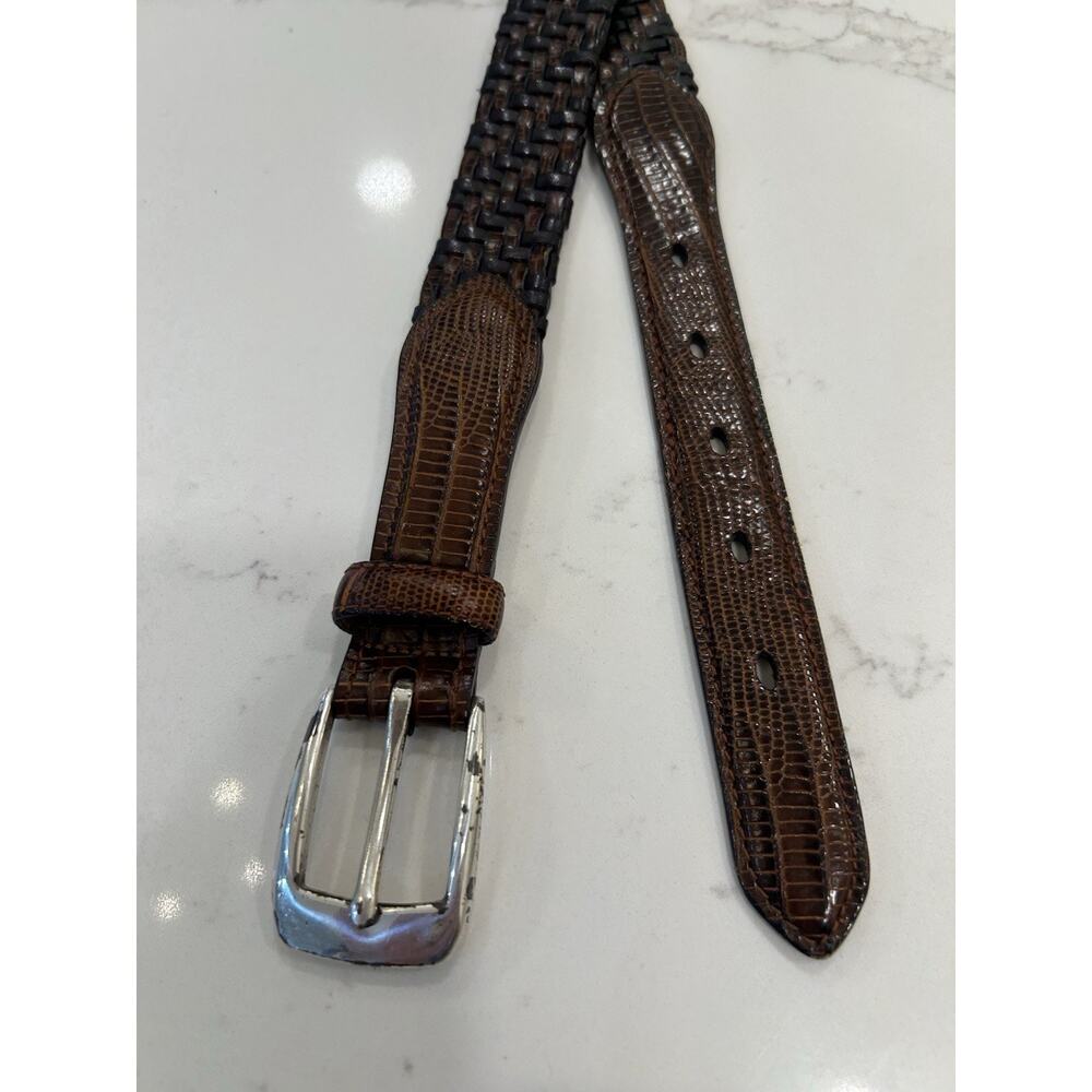 Brighton Brown & Black Leather Braided Belt P4100 Croc Embossed Mens Sz 40 - Picture 5 of 13